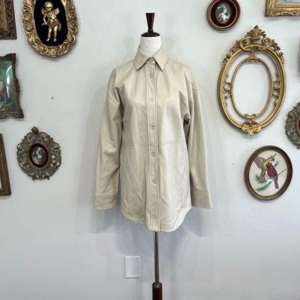 Babaton Aritzia Pivoine Vegan Leather Button Front Jacket Cream 2XS